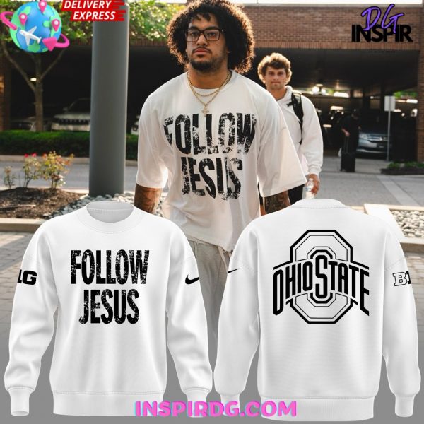 Ohio State Buckeyes Follow Jesus 2024 White Sweatshirt