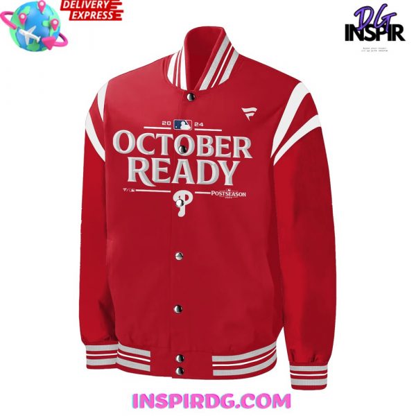 Philadelphia Phillies October Ready Postseason 2024 Red Baseball Jacket