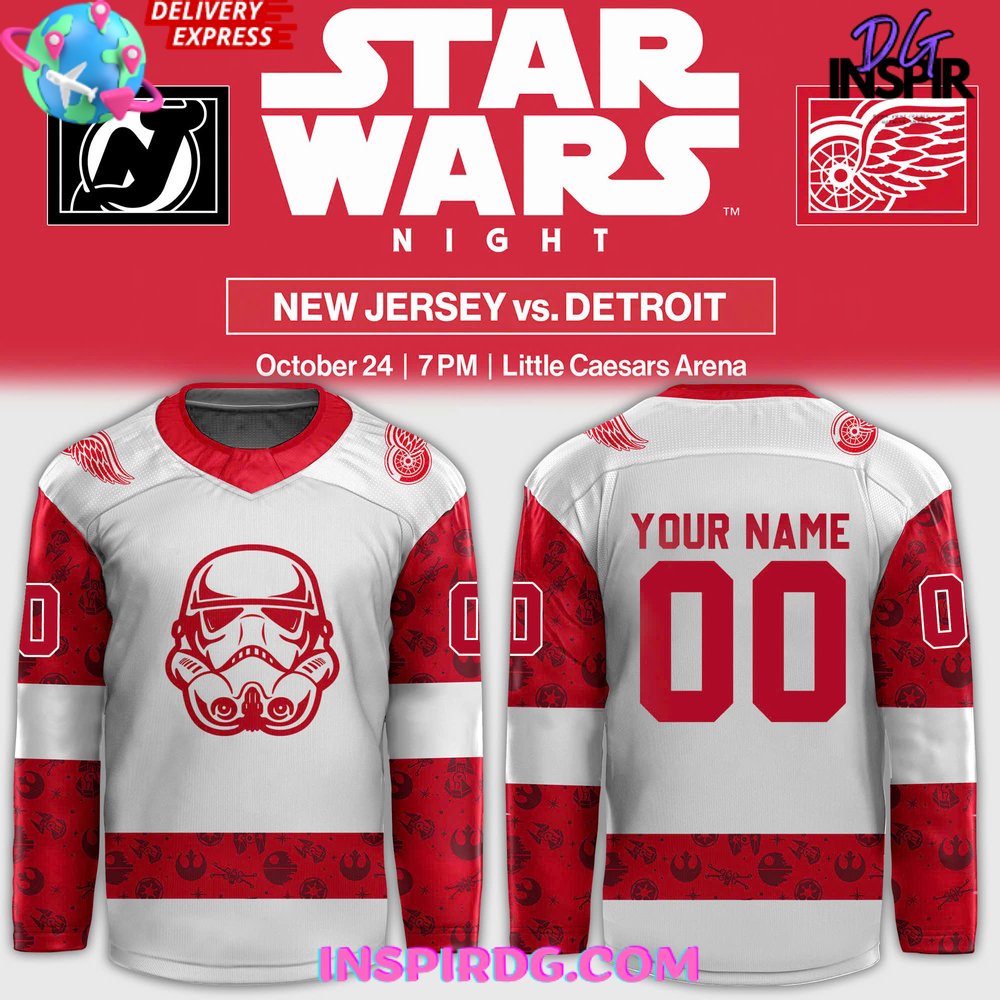 Detroit Red Wings x Star Wars Night 2024 Custom Hockey Jersey InspirDG