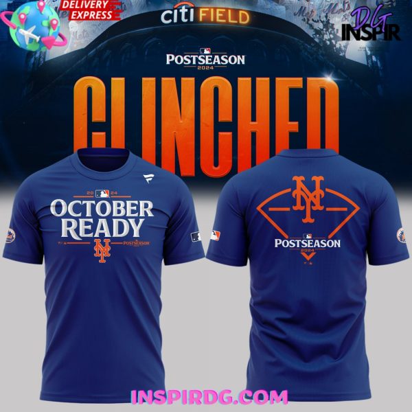 New York Mets October Ready 2024 Postseason Clinched Blue T-Shirt