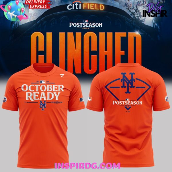 New York Mets October Ready 2024 Postseason Clinched Orange T-Shirt