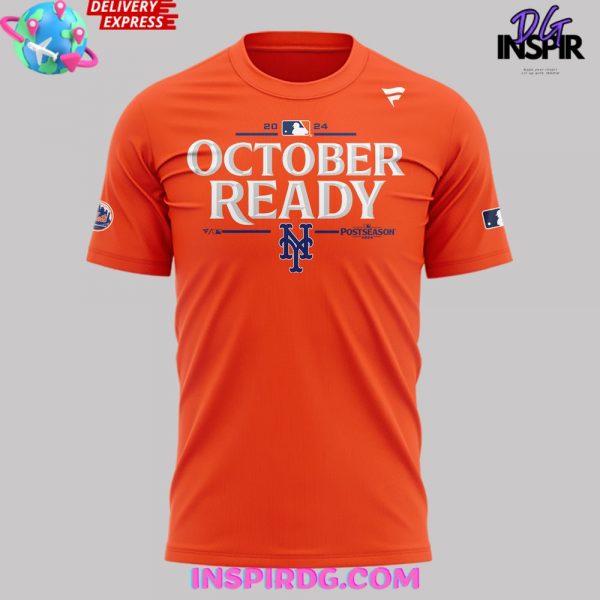New York Mets October Ready 2024 Postseason Clinched Orange T-Shirt