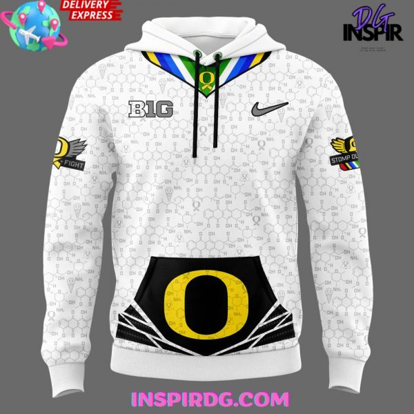 Oregon Ducks Stomp Out Cancer 2024 White Chemistry Hoodie