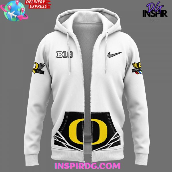 Oregon Ducks Stomp Out Cancer 2024 White Zip Hoodie