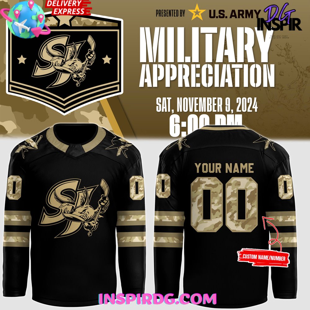 San Jose Sharks Military Appreciation 2024 Hockey Jersey InspirDG