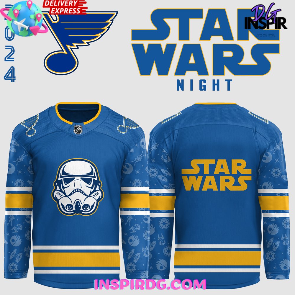 St. Louis Blues x Star Wars Night 2024 Blue Hockey Jersey InspirDG