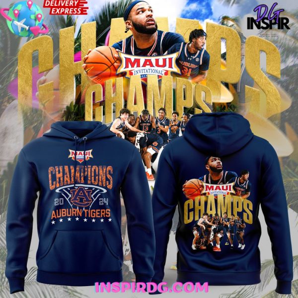 Auburn Tigers Maui Invitational Champions 2024 Navy Hoodie