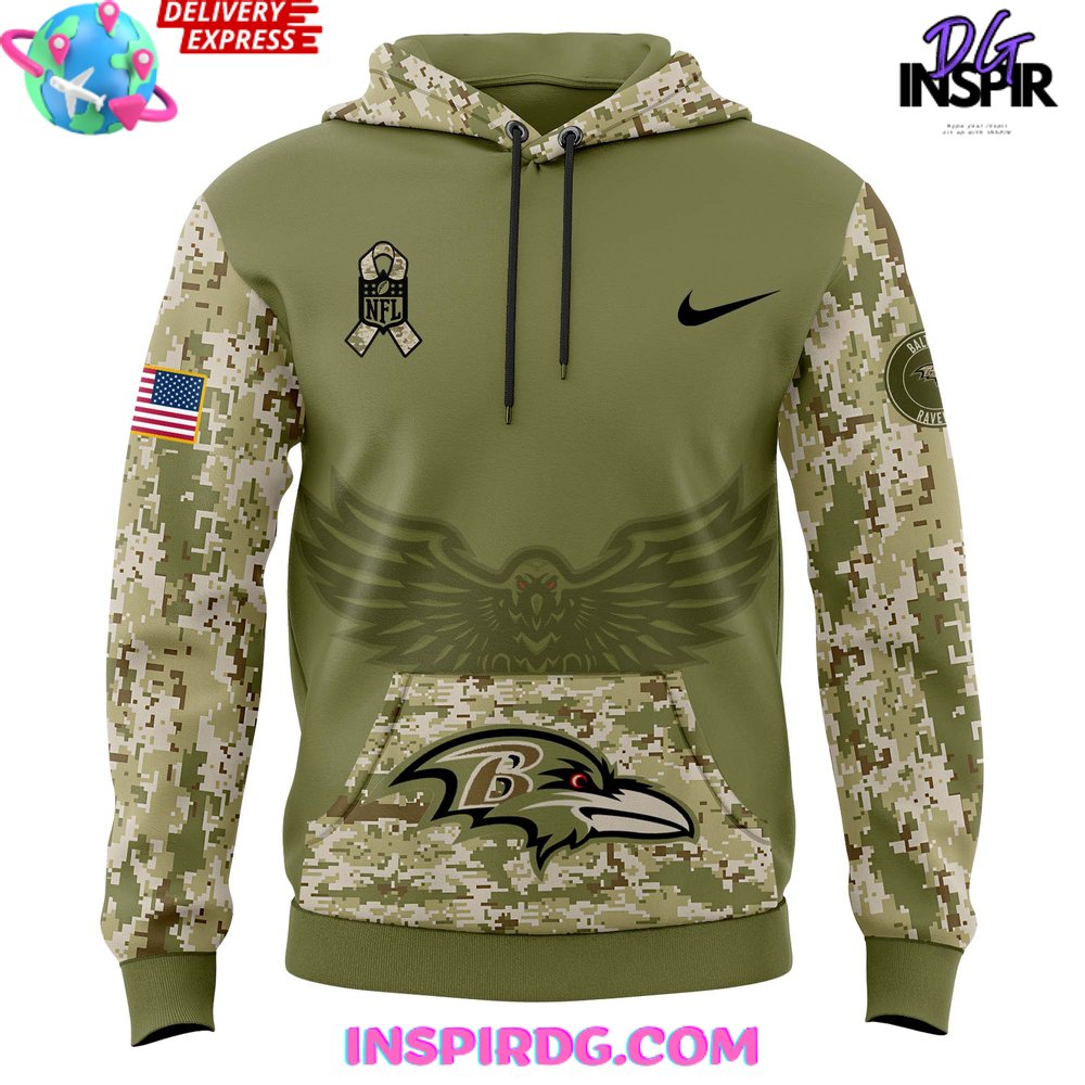 Outlet Nike NFL Salute To Service Camo Hoodie Baltimore Ravens Men’s XL