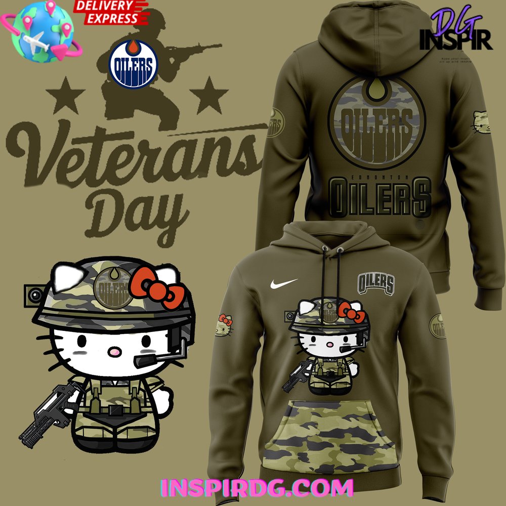 New Hello Kitty x Edmonton Oilers Special Veterans Day Hoodie