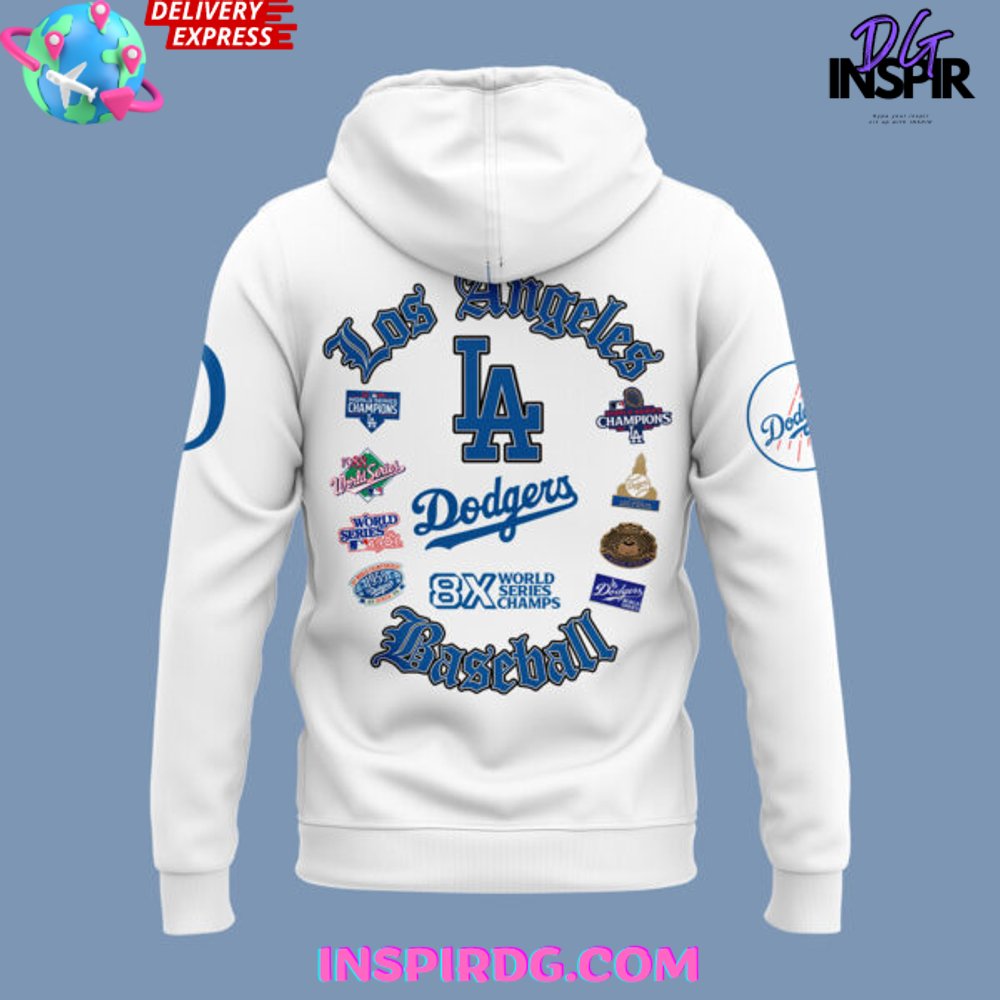 Los Angeles Dodgers 8 Time World Series Champions Special White Hoodie InspirDG