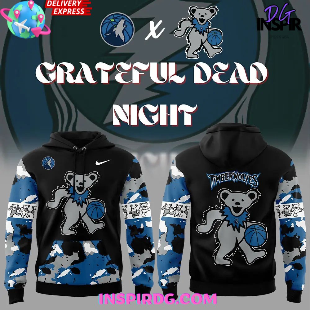 Minnesota Timberwolves Grateful Dead Night Special Edition Black Hoodie Minnesota Timberwolves Grateful Dead Night Special Edition Black Hoodie