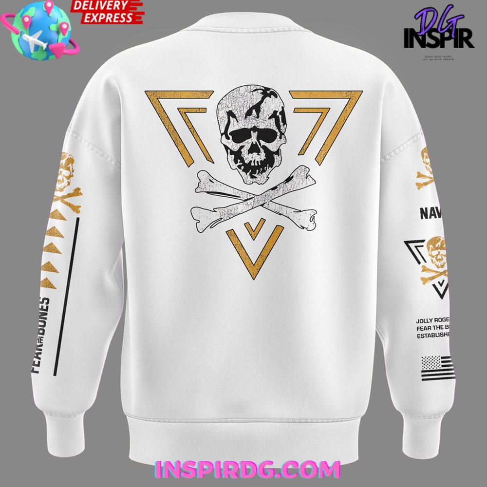 Navy Midshipmen Fear The Bones Special White Sweatshirt Navy Midshipmen Fear The Bones Special White Sweatshirt