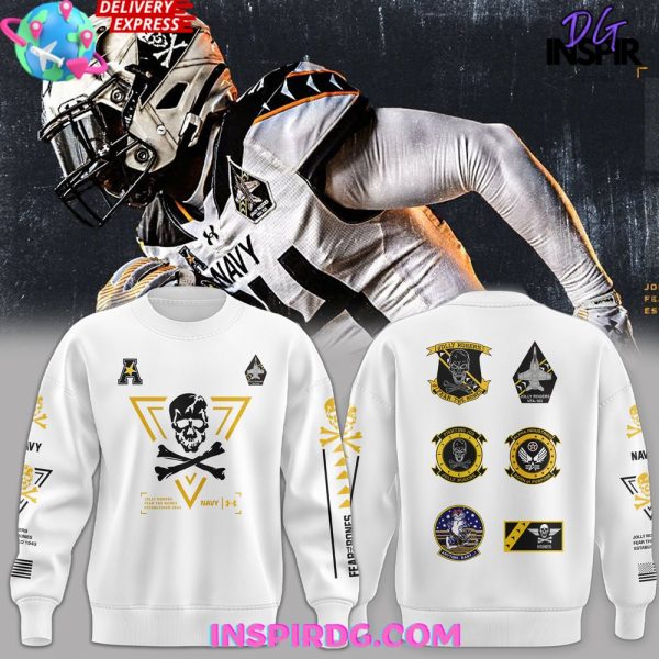 Navy Midshipmen Jolly Rogers Fear The Bones Special White Sweatshirt
