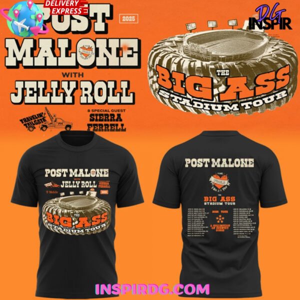 Post Malone Jelly Roll Big Ass Stadium Tour Black T-Shirt
