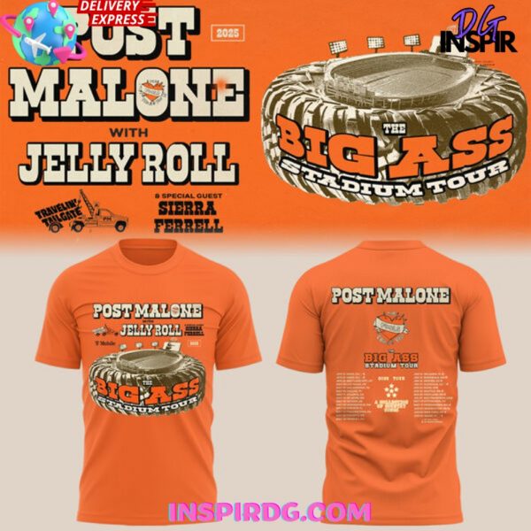 Post Malone Jelly Roll Big Ass Stadium Tour Orange T-Shirt
