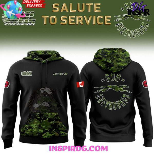 Soo Greyhounds Salute to Service 2024 Green Hoodie