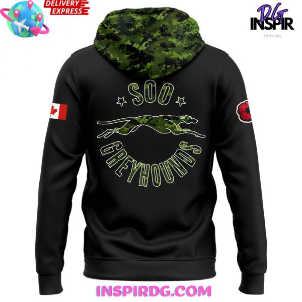 Soo Greyhounds Salute to Service 2024 Green Hoodie