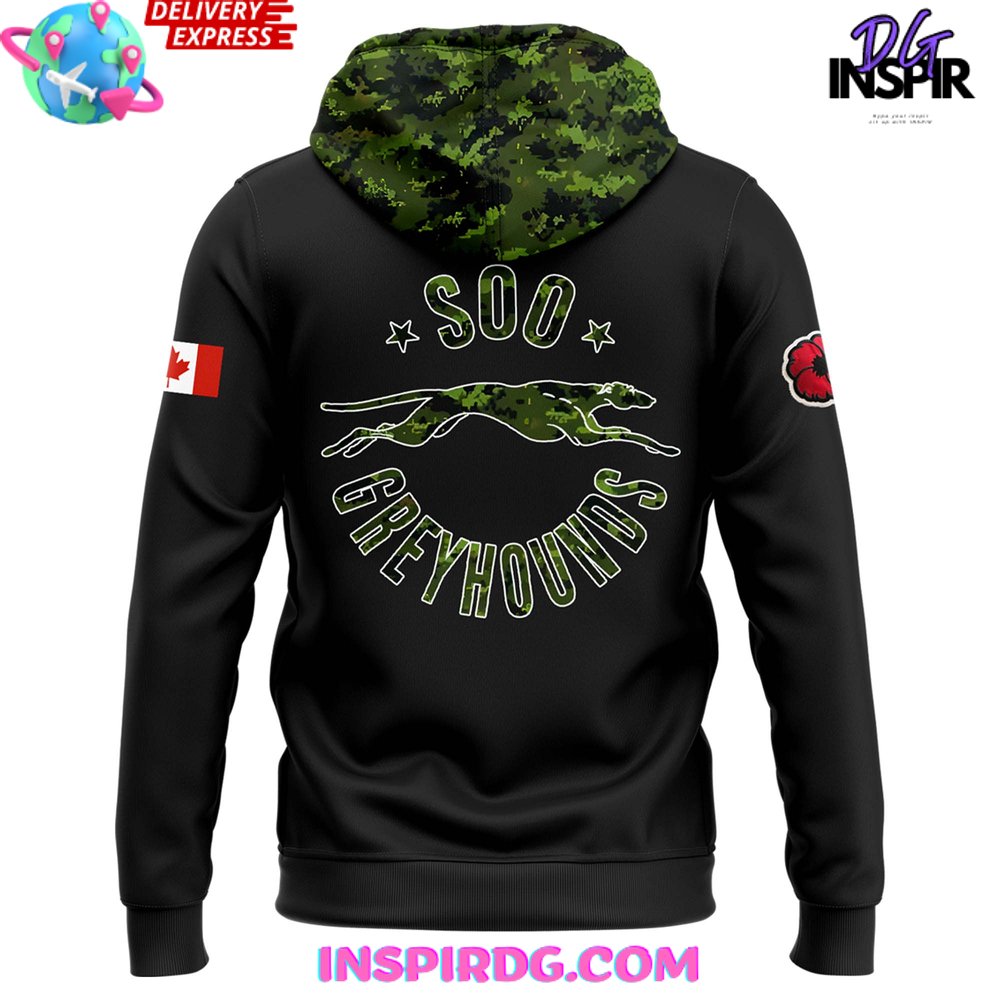 Soo Greyhounds Salute to Service 2024 Green Hoodie Soo Greyhounds Salute to Service 2024 Green Hoodie