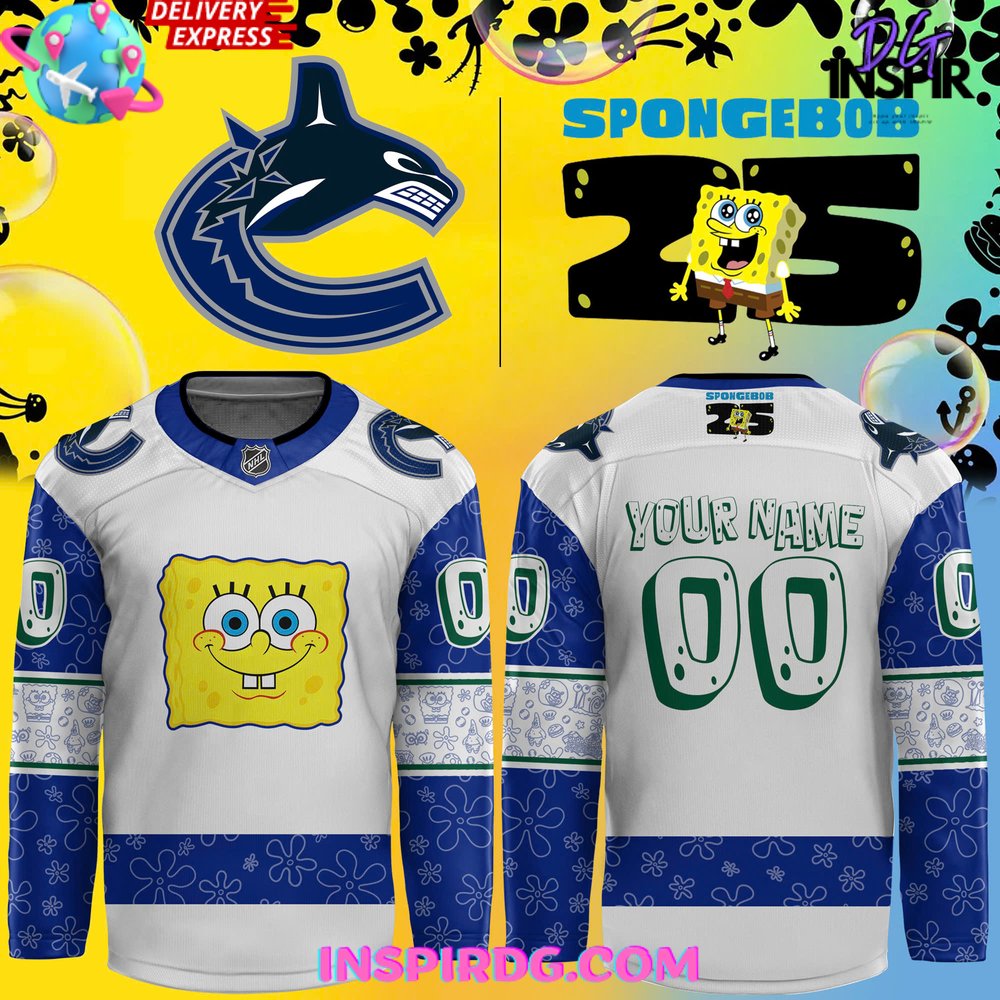 Vancouver Canucks Spongebob 25th Anniversary Custom Hockey Jersey InspirDG