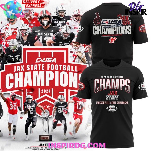 Jacksonville State Gamecocks Conference USA Champions 2024 Black T-Shirt