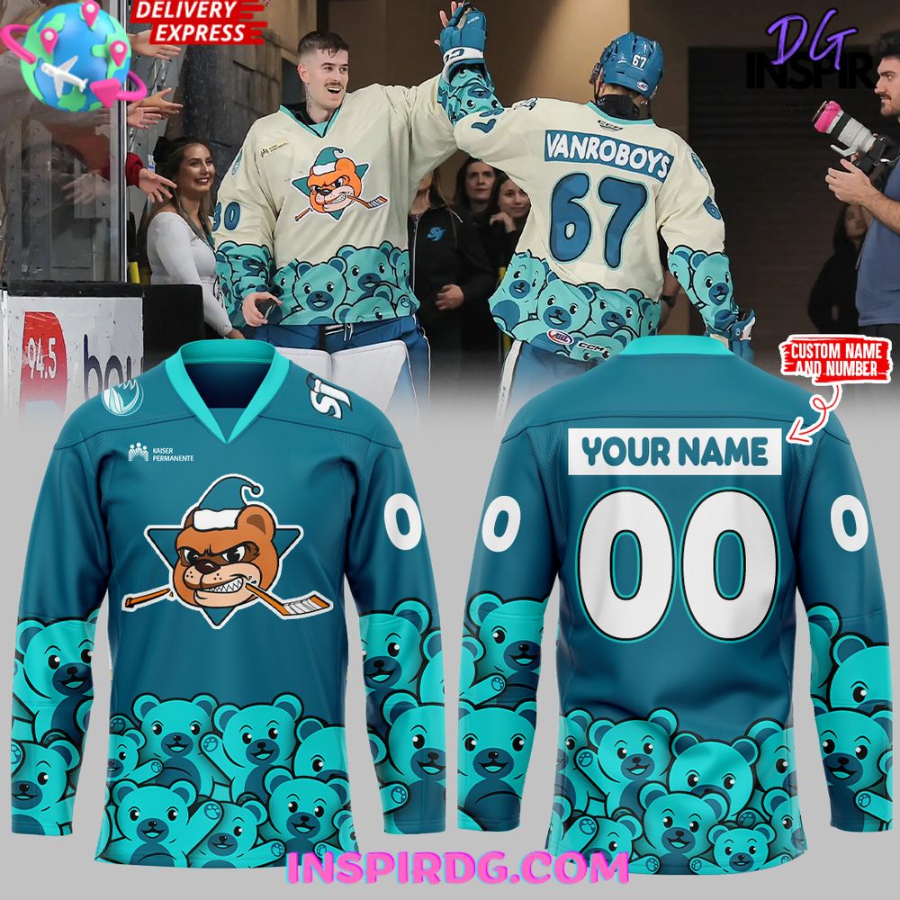 San Jose Barracuda Teddy Bear Edition Blue Hockey Jersey InspirDG