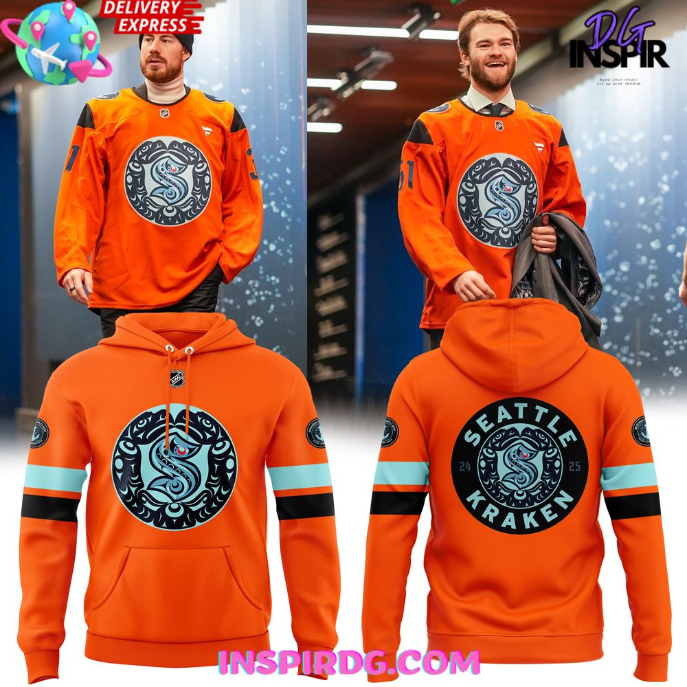 New Seattle Kraken Indigenous Peoples Night 2024-25 Orange Hoodie