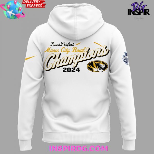 Missouri Tigers TransPerfect Music City Bowl Champions 2024 White Hoodie