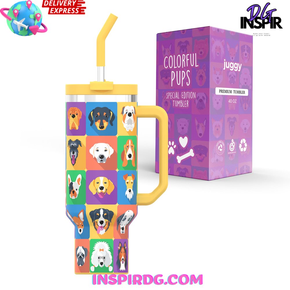 Colorful Dog Custom Stanley Quencher 40oz Stainless Steel Tumbler Colorful Dog Custom Stanley Quencher 40oz Stainless Steel Tumbler