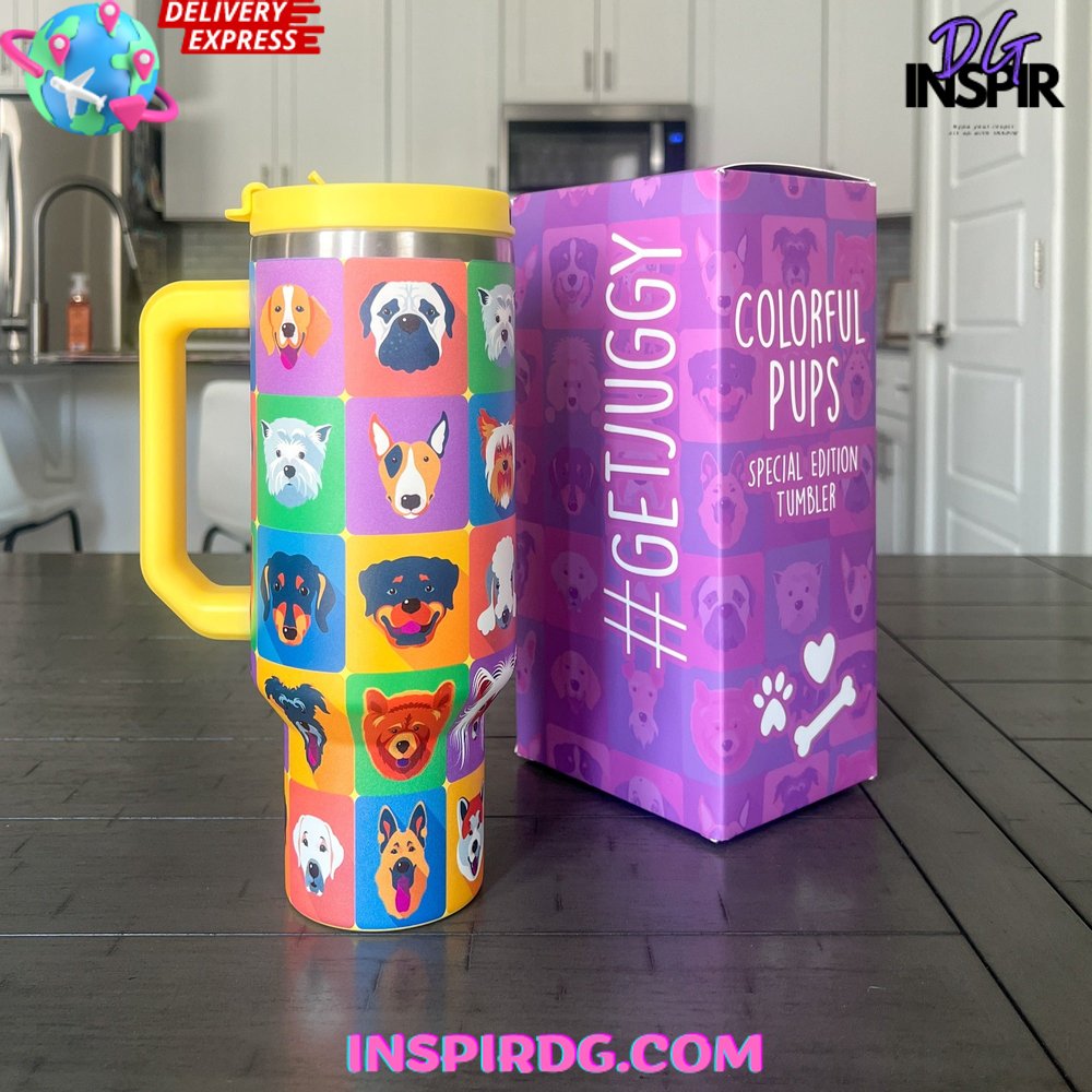 Colorful Dog Custom Stanley Quencher 40oz Stainless Steel Tumbler Colorful Dog Custom Stanley Quencher 40oz Stainless Steel Tumbler