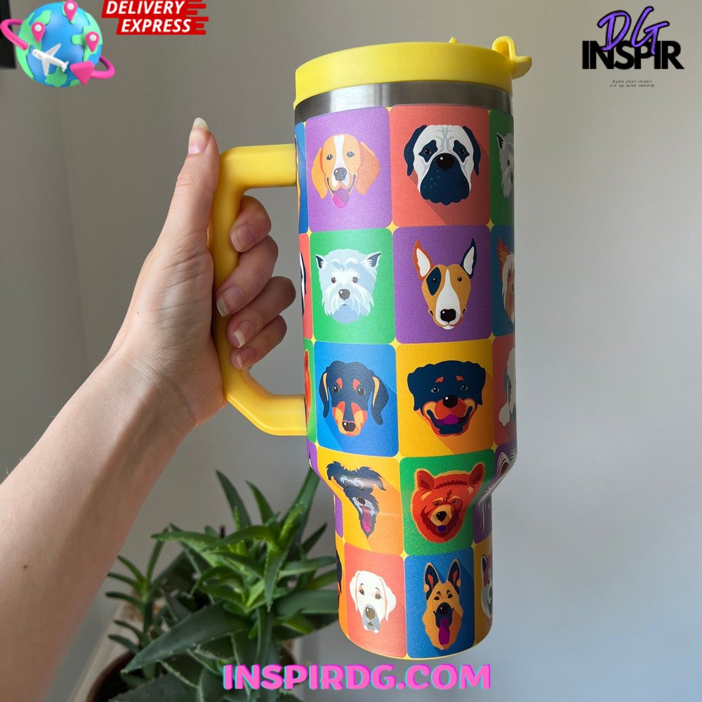 Colorful Dog Custom Stanley Quencher 40oz Stainless Steel Tumbler Colorful Dog Custom Stanley Quencher 40oz Stainless Steel Tumbler