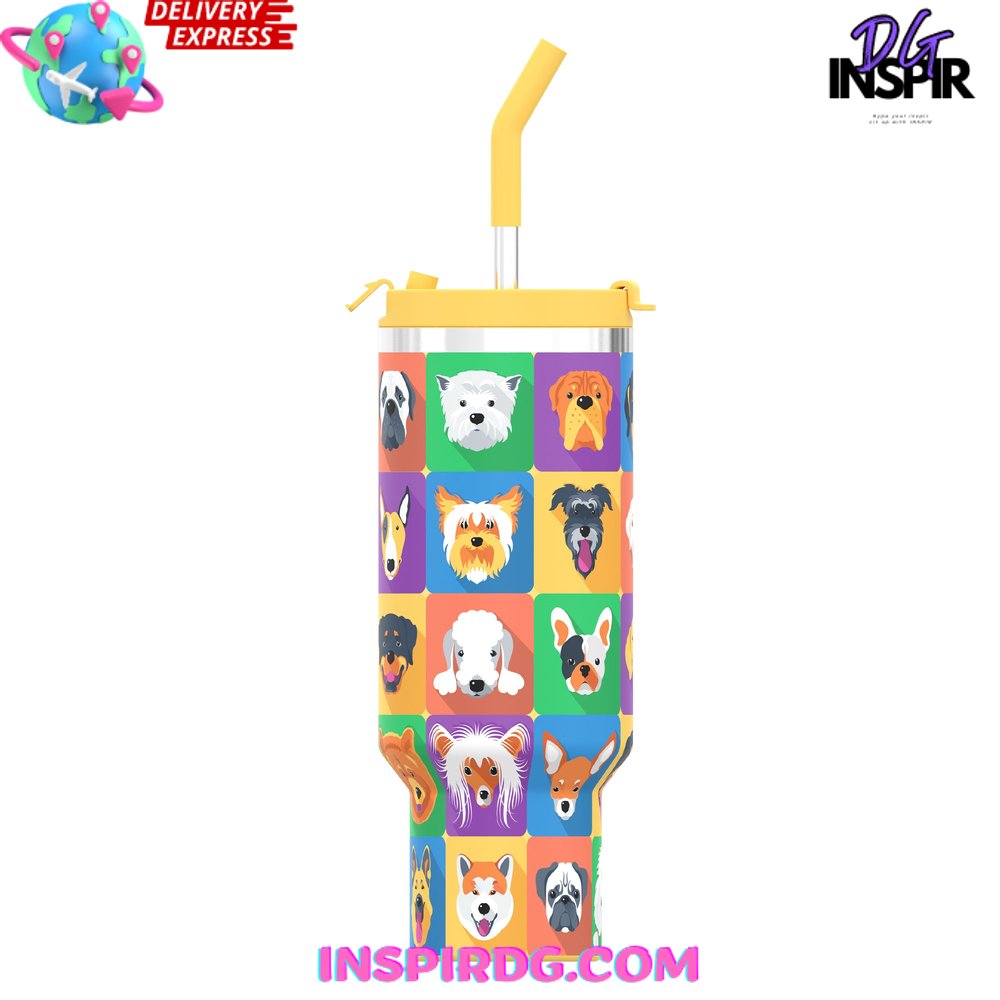 Colorful Dog Custom Stanley Quencher 40oz Stainless Steel Tumbler Colorful Dog Custom Stanley Quencher 40oz Stainless Steel Tumbler