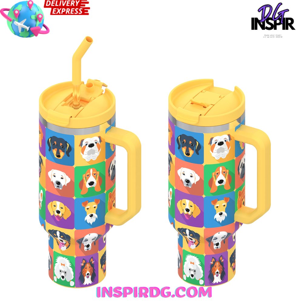 Colorful Dog Custom Stanley Quencher 40oz Stainless Steel Tumbler Colorful Dog Custom Stanley Quencher 40oz Stainless Steel Tumbler