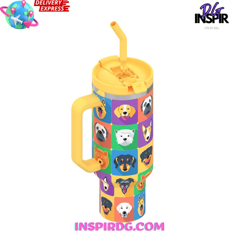 Colorful Dog Custom Stanley Quencher 40oz Stainless Steel Tumbler Colorful Dog Custom Stanley Quencher 40oz Stainless Steel Tumbler