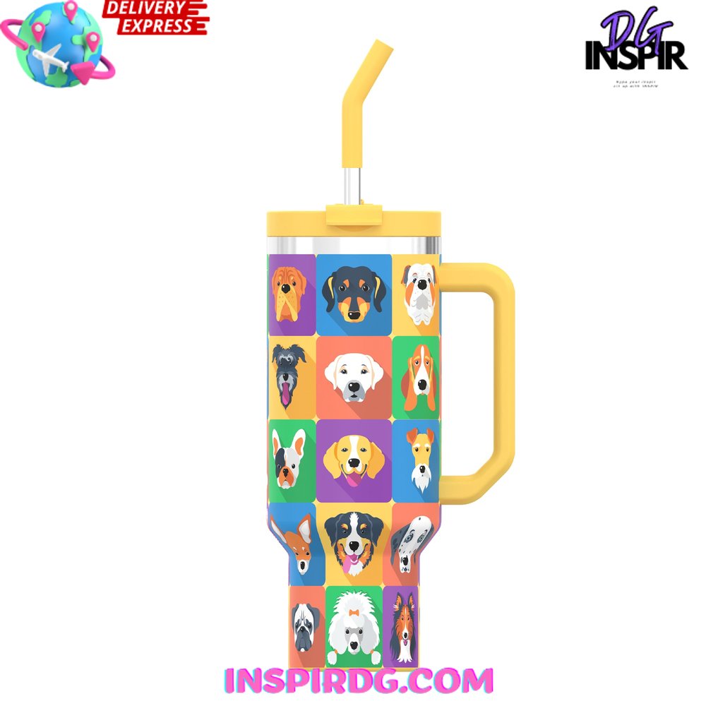 Colorful Dog Custom Stanley Quencher 40oz Stainless Steel Tumbler Colorful Dog Custom Stanley Quencher 40oz Stainless Steel Tumbler