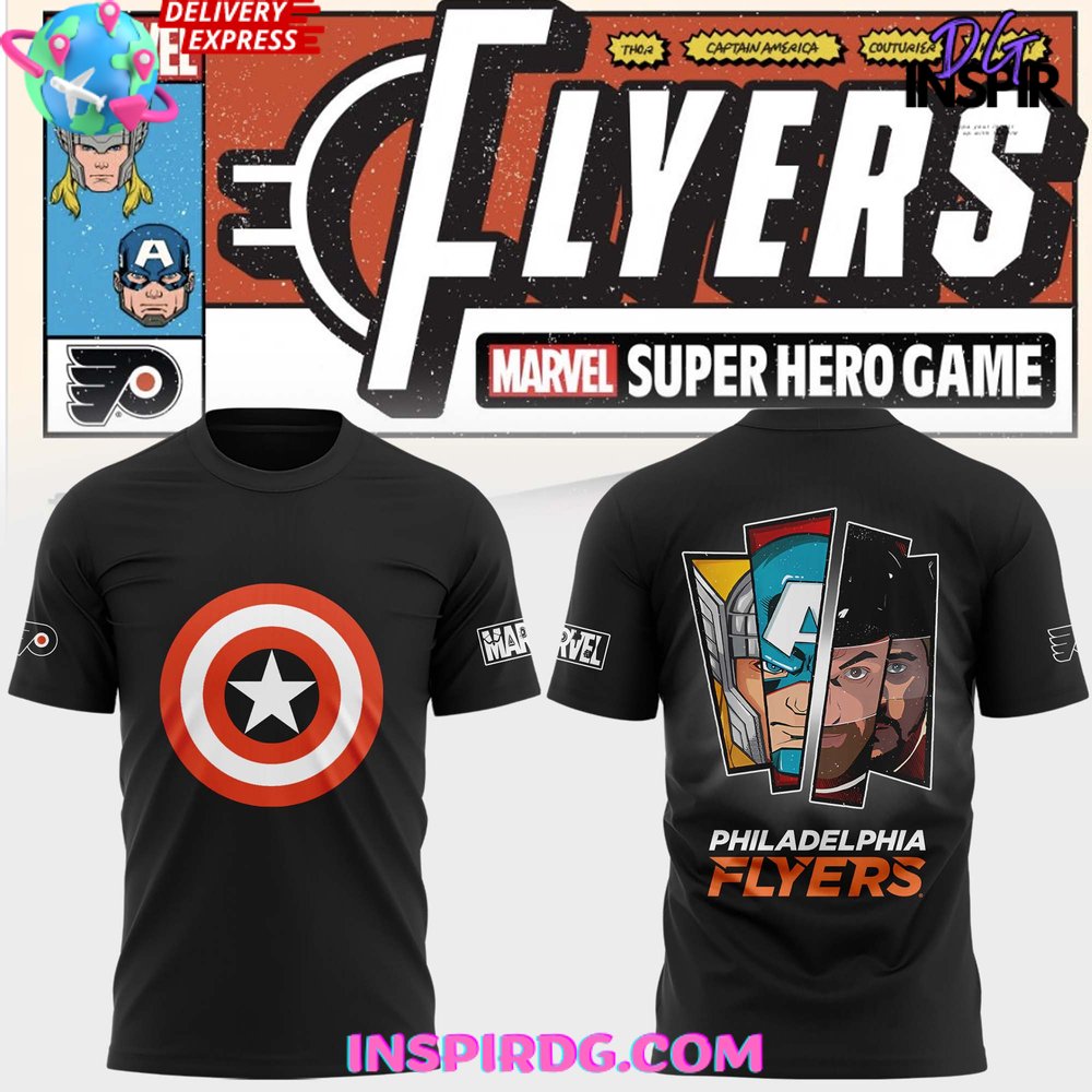 Philadelphia Flyers Marvel Super Hero Game 2025 T-Shirt Philadelphia Flyers Marvel Super Hero Game 2025 T-Shirt