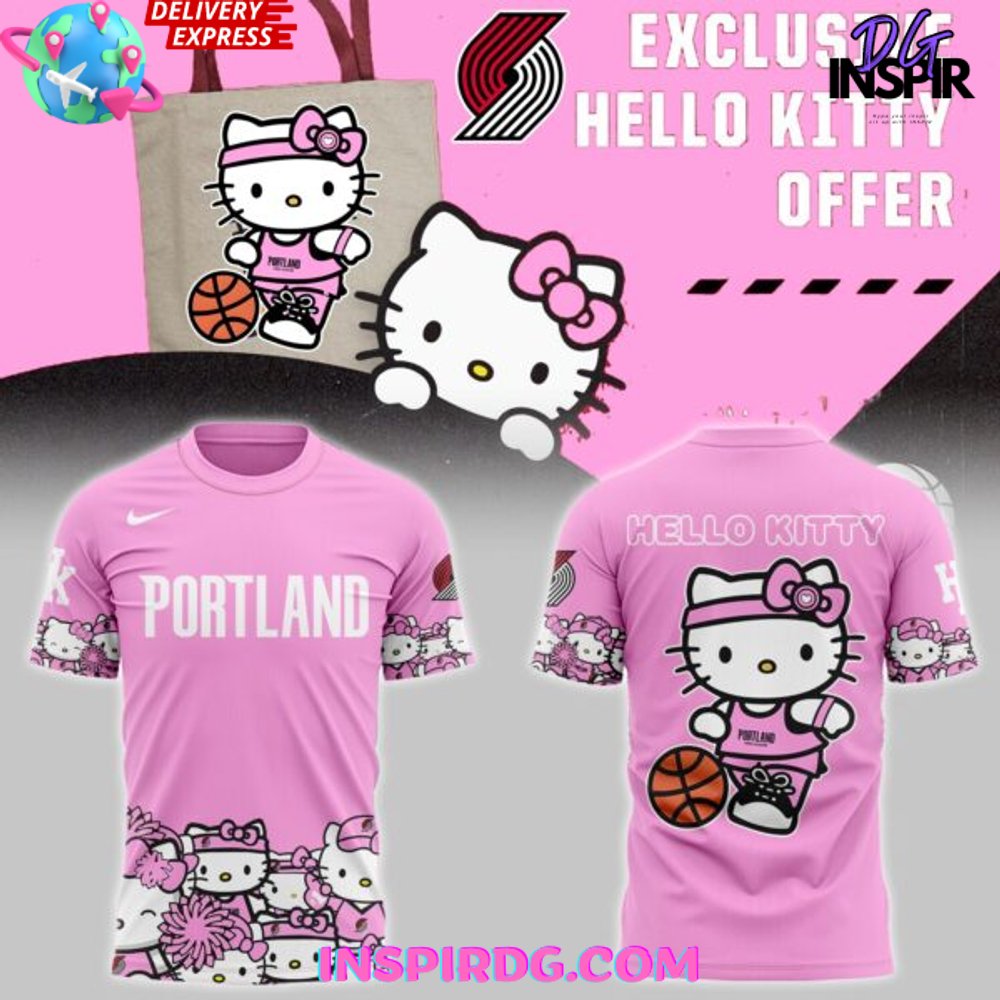 Portland Trail Blazers x Hello Kitty 2025 Pink T-Shirt Portland Trail Blazers x Hello Kitty 2025 Pink T-Shirt