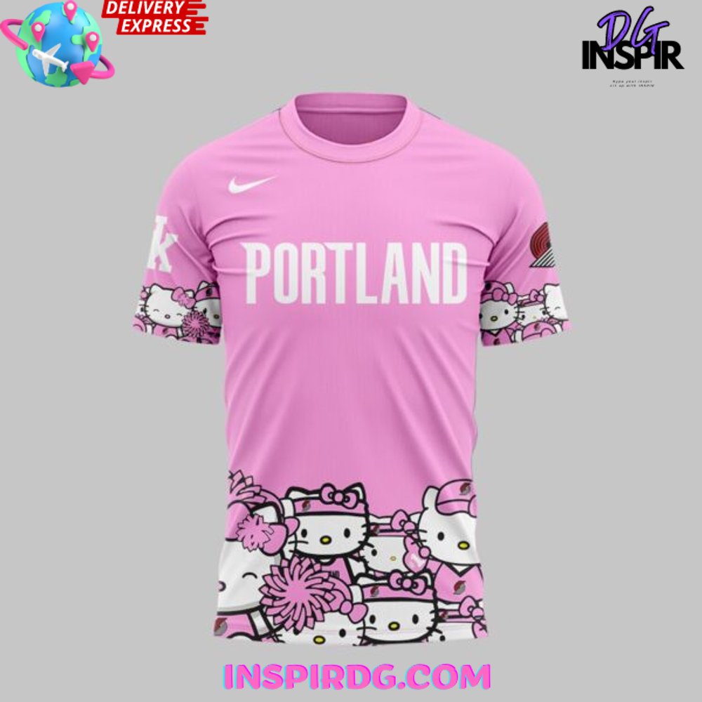 Portland Trail Blazers x Hello Kitty 2025 Pink T-Shirt Portland Trail Blazers x Hello Kitty 2025 Pink T-Shirt