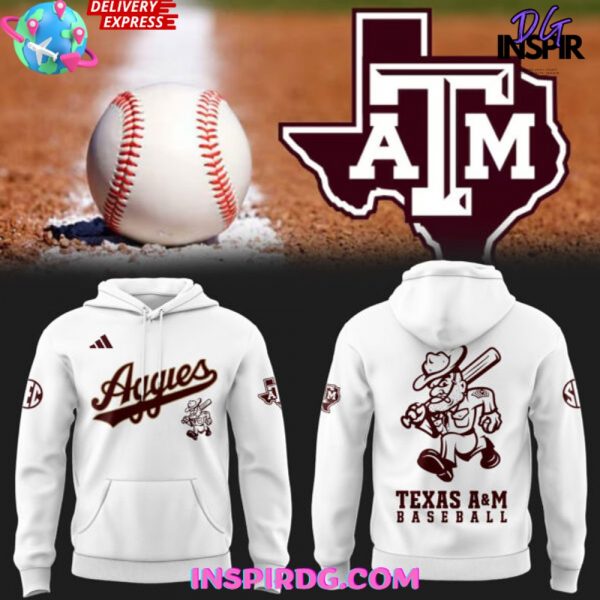 Texas A&M Aggies Baseball 2025 White Hoodie