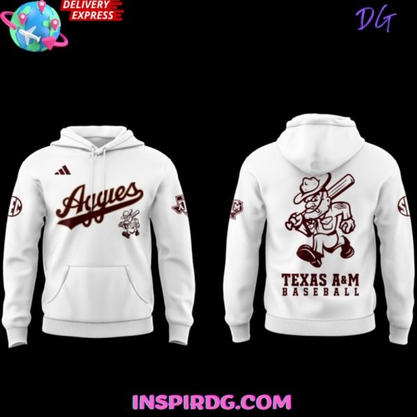 Texas A&M Aggies Baseball 2025 White Hoodie