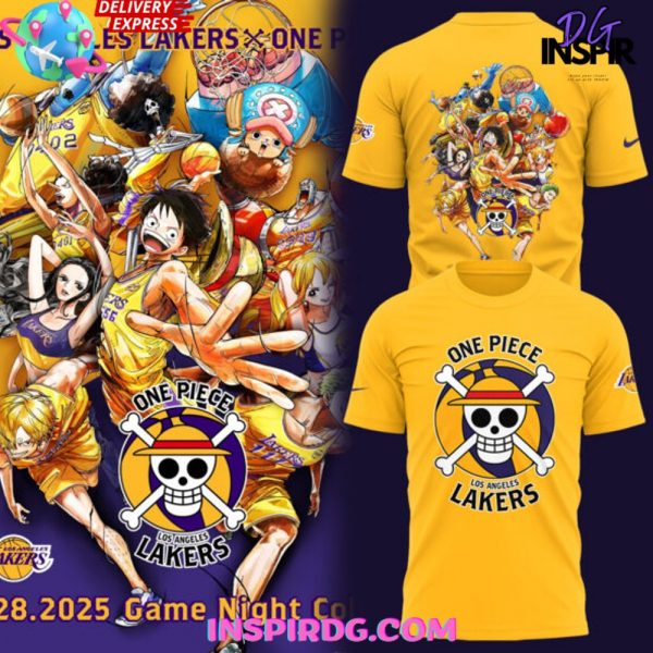 Los Angeles Lakers x One Piece Night 2025 Gold T-Shirt