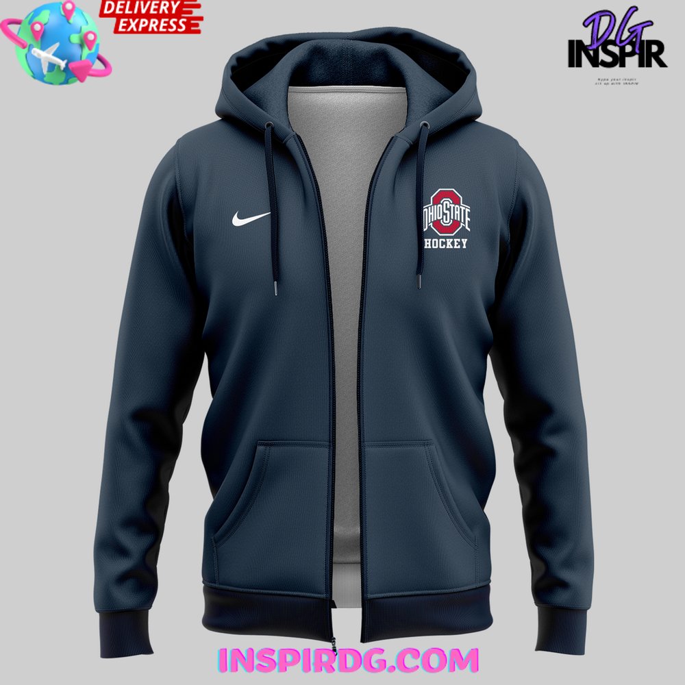 Ohio State Men’s Hockey 2025 Navy Zip Hoodie Ohio State Men’s Hockey 2025 Navy Zip Hoodie
