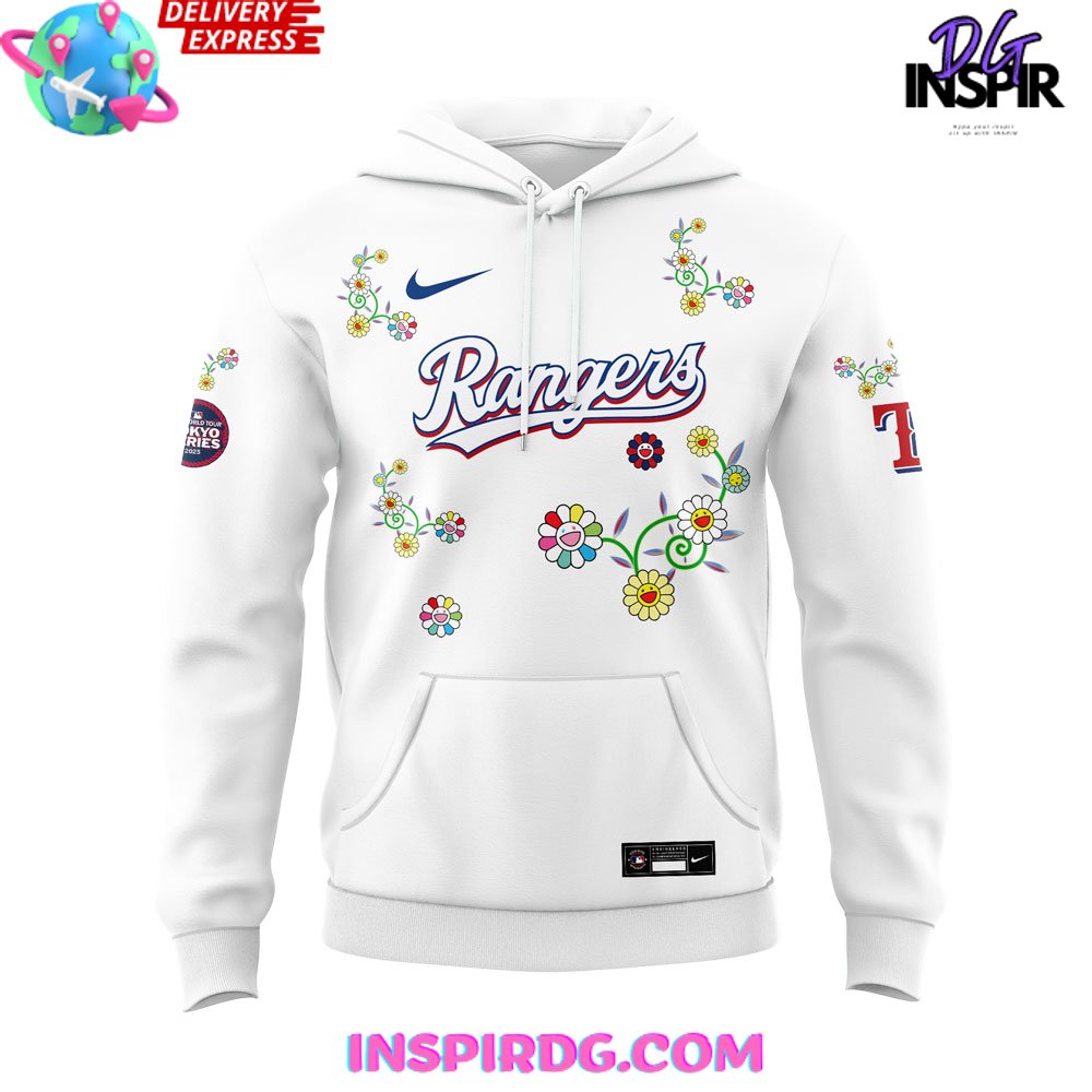 Texas Rangers Takashi Murakami x MLB World Tour Tokyo Series 2025 White Hoodie Texas Rangers Takashi Murakami x MLB World Tour Tokyo Series 2025 White Hoodie
