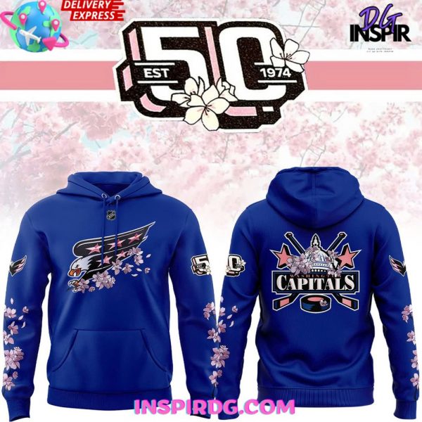 Washington Capitals 50th Anniversary Cherry Blossom Blue Hoodie
