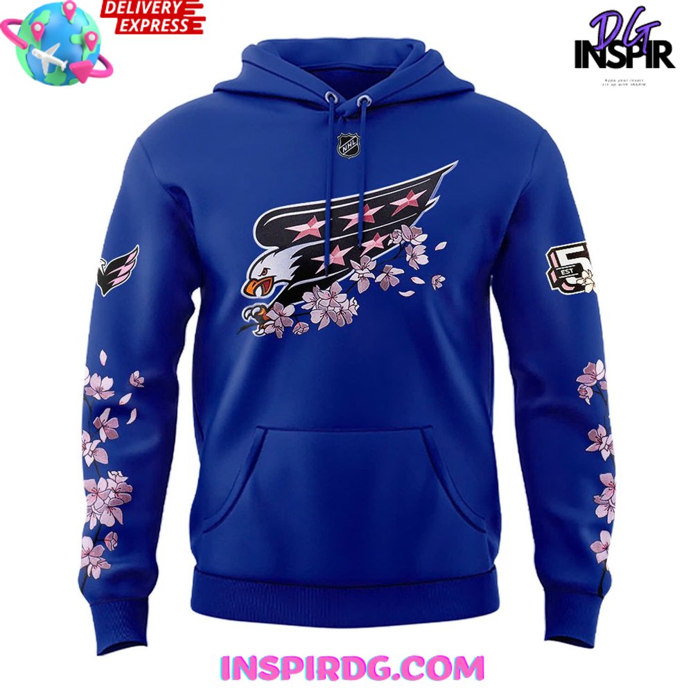 Washington Capitals 50th Anniversary Cherry Blossom Blue Hoodie Washington Capitals 50th Anniversary Cherry Blossom Blue Hoodie