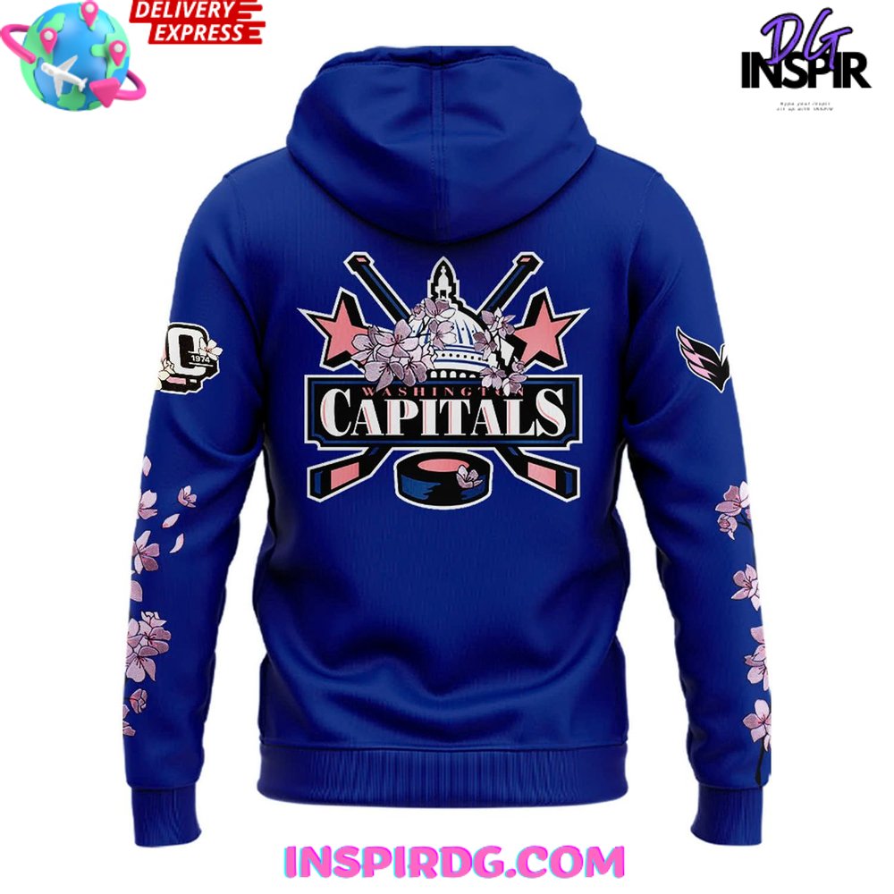 Washington Capitals 50th Anniversary Cherry Blossom Blue Hoodie Washington Capitals 50th Anniversary Cherry Blossom Blue Hoodie