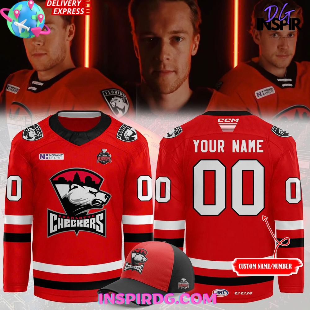 Charlotte Checkers 2025 Calder Cup Playoffs Red Hockey Jersey Charlotte Checkers 2025 Calder Cup Playoffs Red Hockey Jersey