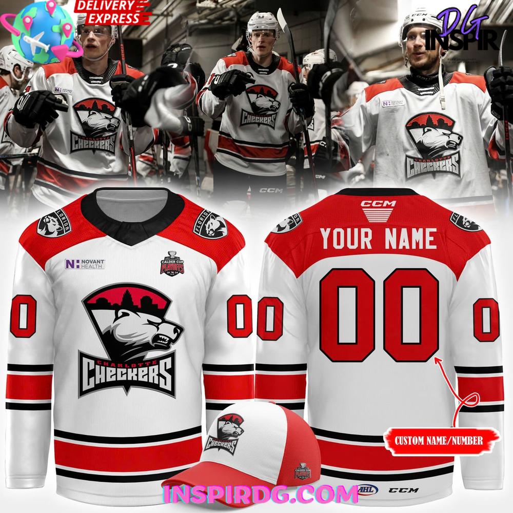 Charlotte Checkers 2025 Calder Cup Playoffs White Hockey Jersey Charlotte Checkers 2025 Calder Cup Playoffs White Hockey Jersey