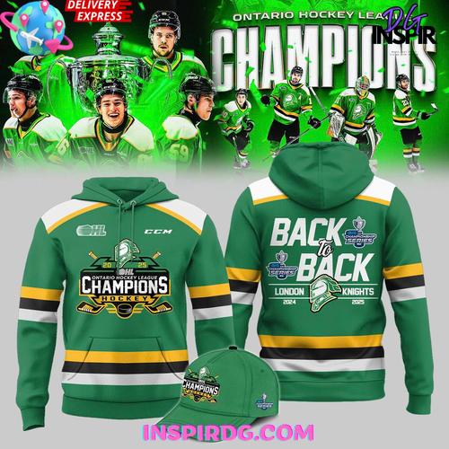 London Knights OHL Back-to-Back Champions 2024 � 2025 Green Hoodie