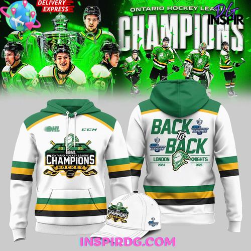 London Knights OHL Back-to-Back Champions 2024 - 2025 White Hoodie London Knights OHL Back-to-Back Champions 2024 - 2025 White Hoodie