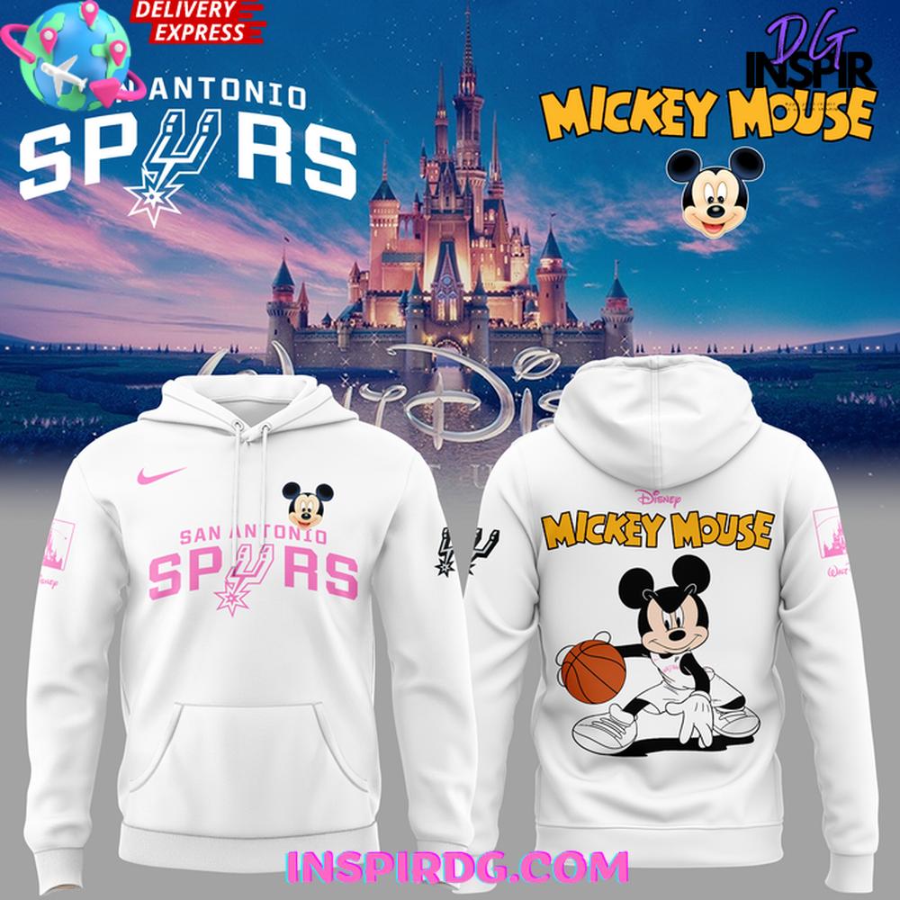 San Antonio Spurs Mickey Mouse 2025 White Hoodie San Antonio Spurs Mickey Mouse 2025 White Hoodie